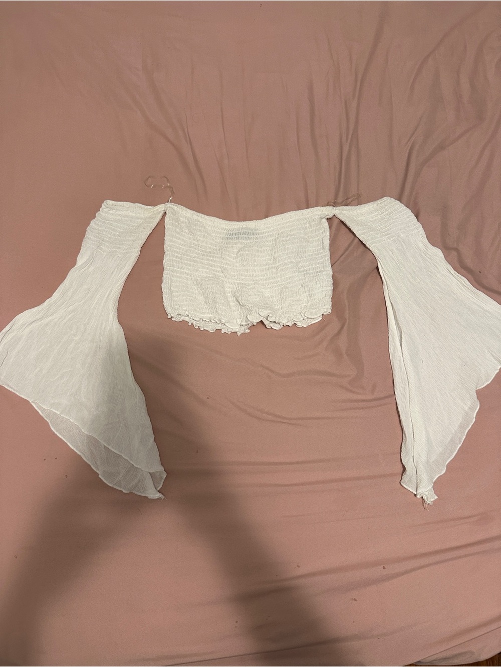 Blue Blush White Smocked Off-Shoulder Top